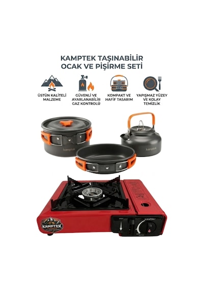 Kamptek Kamp Ocağı Ve Portatif Yemek Pişirme Seti - 4 Parça Kamp Seti Tencere, Tava, Çaydanlık/demlik, Taşınabilir Ocak Kırmızı Kamptek Kamp Ocağı Ve Portatif Yemek Pişirme Seti - 4 Parça Kamp Seti Tencere, Tava, Çaydanlık/demlik, Taşınabilir Ocak Kırmızı