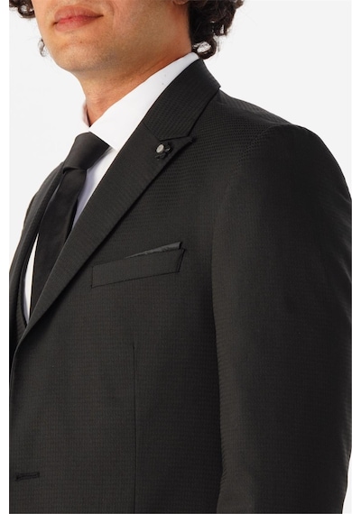 Süvari Siyah Slim Fit Armürlü Sivri Yaka 6 Drop Yelekli Klasik Takım Elbise Süvari Siyah Slim Fit Armürlü Sivri Yaka 6 Drop Yelekli Klasik Takım Elbise