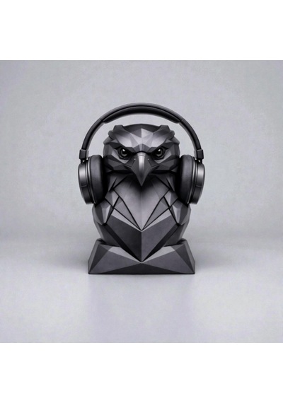 Happy3dworld Kartal Figürlü Kulaklık Standı, 3d Baskı Geometrik Siyah Dekor