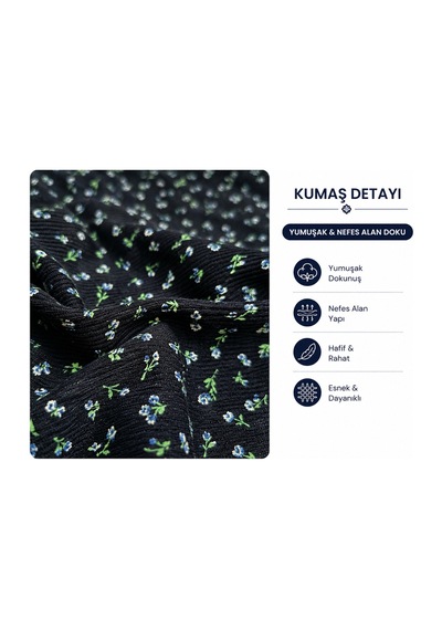 Mixxtrend Kadın Kaşkorse Siyah Çiçekli Pijama Takımı Çok Renkli