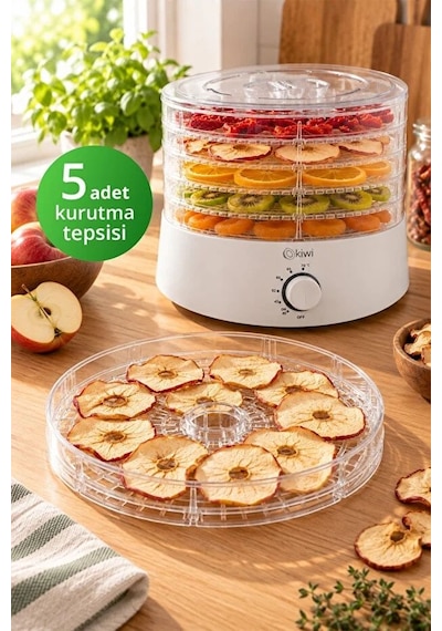 Kiwi KFD-5151 Gıda Kurutucu 5 Tepsili 40 70 C Ayarlı Meyve Ve Sebze Kurutma