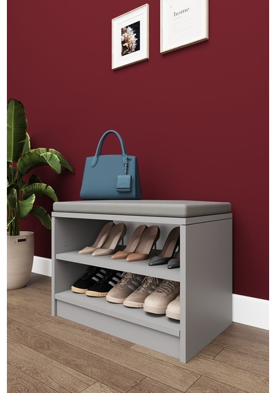 Lüks Puflu Ayakkabılık ve Askılık %100 MDF 2 Raflı Portmanto Seti PUF02