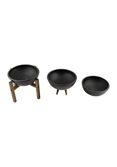 Siyah Granit Efektli Toprak Saksı Üçlü Set - 20 Cm Çap