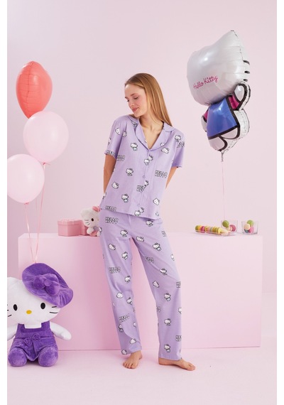 Siyah İnci Lisanslı %100 Pamuk Çok Renkli Düğmeli Pijama Takım Hk055 Lila Siyah İnci Lisanslı %100 Pamuk Çok Renkli Düğmeli Pijama Takım Hk055 Lila