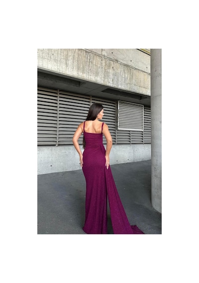 DefyModa Kadın Krep Kumaş Straplez Abiye Elbise Açık Mor