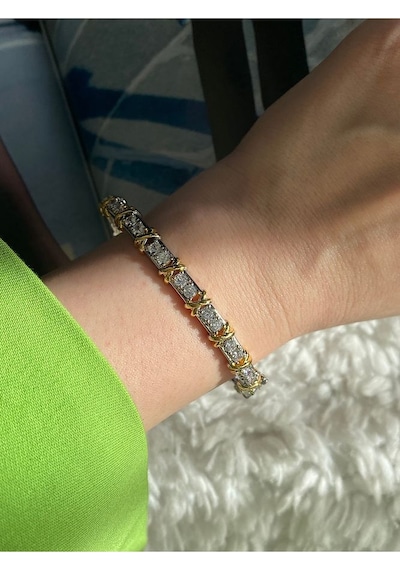 Pinery Jewels Vıp Tiff Suyolu X Zirkon Taşlı Kelepçe Altın