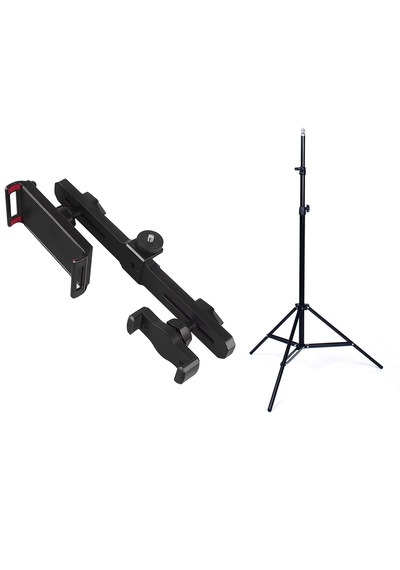 Microcase 2in1 Çift Başlıklı Ayarlanabilir 1 Telefon 1 Tablet Tutucu + 2.1 Mt Tripod - Al5063 Siyah