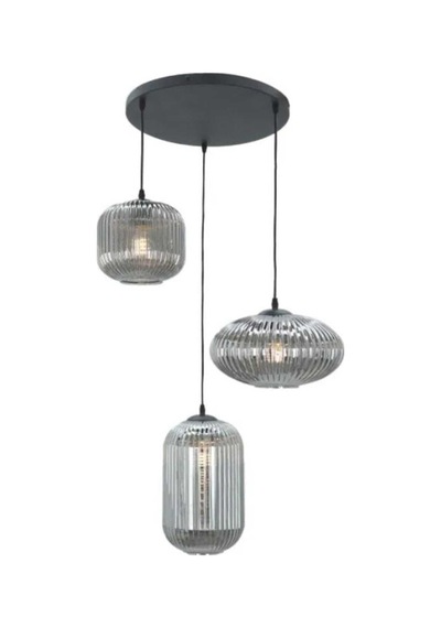 Füme Camlı Rustik Salon Avize Taban 40cm Siyah