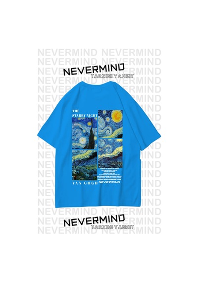 Nevermınd Unisex Van Gogh Baskılı Oversize Tişört Bebe Mavi Bebe Mavi