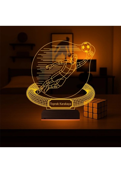 Luvivia Futbol Kaleci Hediye Kişiye Özel 3d Lamba - Masa Gece Lambası Şeffaf