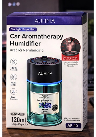 Auhma Af-10 Şarjlı Araç İçi Nemlendirici & Aromaterapi Difüzörü - Yıldız Projeksiyonlu, 120ml
