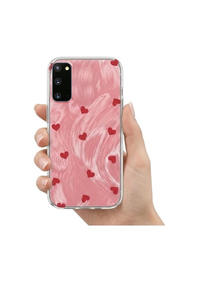 Samsung Galaxy Uyumlu S20 Fe  Kılıf Pink Heart Silikon Kılıf Kırmızı