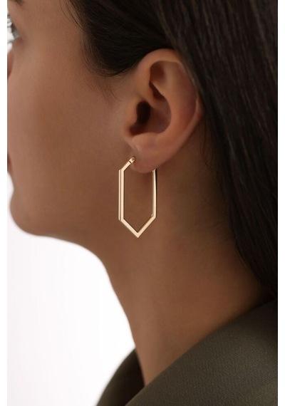 Sembol Gold Hexagon Halka Küpe 14 Ayar İtaly T13672