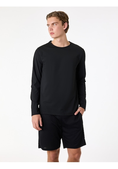 Koton Regular Fit Bisiklet Yaka Uzun Kollu Basic Spor Tişört Siyah 6sam10119nk