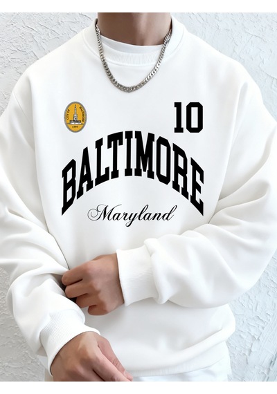 Startmore Startmorebaltimore Maryland Amblem Baskıları Erkek Tişörtü Sonbahar Bisiklet Yaka Kapüşonlu Üst Temel Beyaz