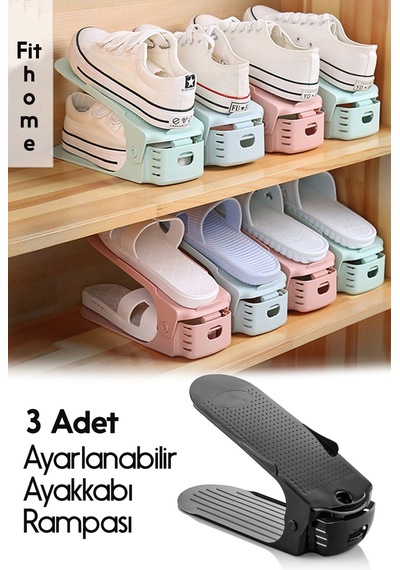 Siyah 10 Adet Ayakkabılık Düzenleyici Ayakkabı Rampası Ayakkabılık Organizeri 10 Parça Plastik Siyah Beyaz