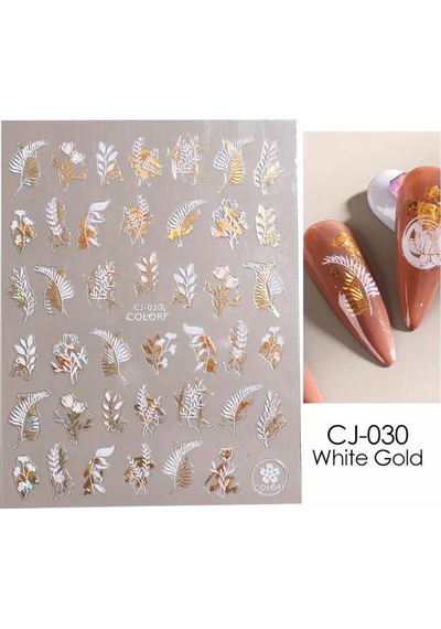 BORN PRETTY YAPRAK DESENLİ BEYAZ GOLD STICKER