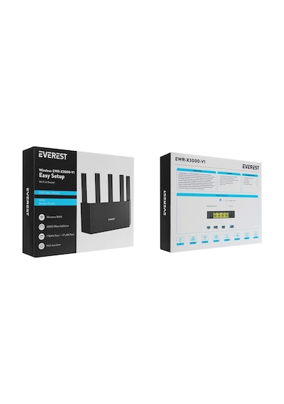 Everest Ewr-x3000-v1, 3000mbps, Dualband, Wifi 6, 4port, 1port Wan, Masaüstü, Wısp, Repeater, Router