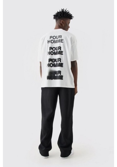 T-shirt - Pour Homme Baskılı Oversize Bisiklet Yaka Kısa Kol Beyaz Tişört Beyaz