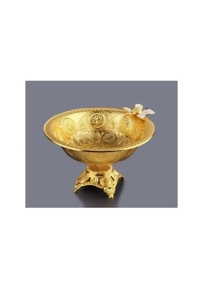 Çiçekli Gold Ren Metal Ayaklı Çerez-lokum Kasesi sarı