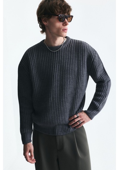 Vamos Oversize Basic Triko Kazak Orta Grimelanj