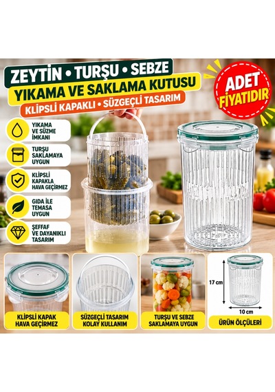 Zeytin Turşu Sebze Yıkama Kutusu Klipsli Kapaklı Saklama Kabı Adet Fiyatıdır Diğer