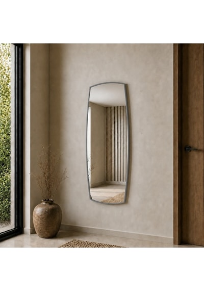 Modern Banyo Aynası 40x120 Cm Asimetrik Minimalist Dekoratif Duvar Aynası Gri