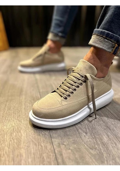 Mevese Meverk Süet Erkek Sneaker Ayakkabı Kalın Taban Günlük Krem