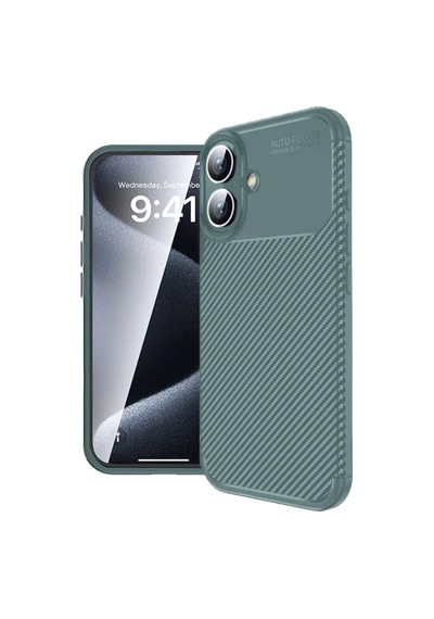 Apple Uyumlu  iPhone 16 Plus Kılıf Auto Focus Karbon Kapak Koyu Yeşil