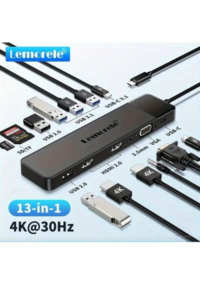 Lemorele 13'ün 1'i 4k30hz Hdmı/usb 3.0/pd 100w/3.5 Mm/vga/sd/tf K