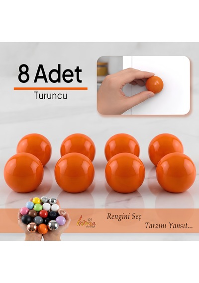 8 Adet Sert Plastik Düğme Yuvarlak Top Turuncu Dolap Mobilya Mutfak Dolabı Çekmece Kulbu Kulpu Kulplar