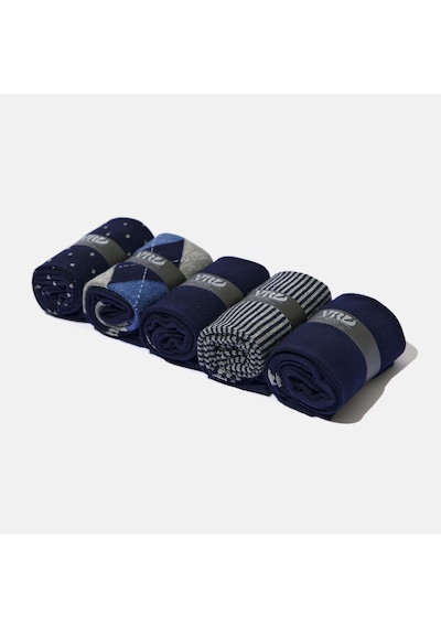 Erkek Bambu Çorap Lacivert Desenli Dikişsiz Premium 5 Çift Soket Çorap 40-44