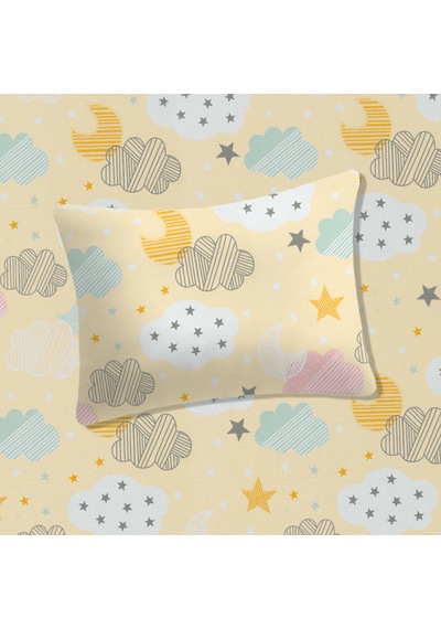 %100 Pamuklu Bebek Lastikli Çarşaf 70x130+20 Bebek Yastık Kılıfı 35x45 Sarı-beyaz