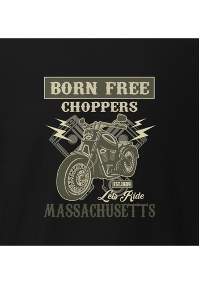 Wildstyle Born Free Choppers Motosiklet Vintage Chopper Baskılı Unisex Bisiklet Yaka Pamuklu Tişört - Siyah