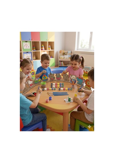 Çocuklar İçin 10 Adet Eğitici Ahşap Boyama Seti Yaratıcı Oyuncak Boya + Fırça Dahil Kahverengi