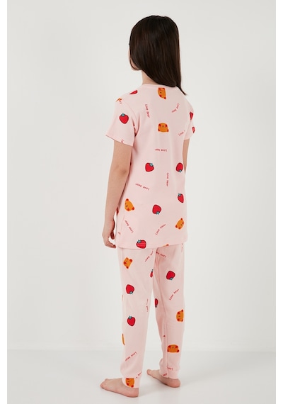 Lela % 100 Pamuk Bisiklet Yaka Kısa Kollu Kız Çocuk Pijama Takımı 6651002 Pembe