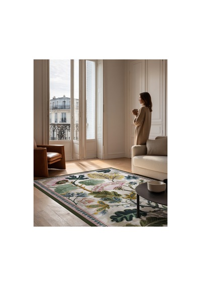 Garden 803 Pastel Renkli Çiçekli Halı Yıkanabilir Dokuma Taban İnce Halı Oturma Odası Salon Halısı Pembe Bej