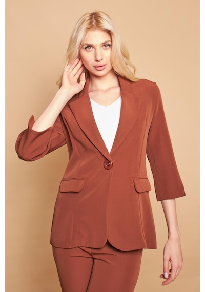 Yakalı Tek Düğmeli Kapri Kollu Kolu Yırtmaçlı Hafif Likralı Kumaş Blazer Ofis Ceket-koyu Taba K.taba Yakalı Tek Düğmeli Kapri Kollu Kolu Yırtmaçlı Hafif Likralı Kumaş Blazer Ofis Ceket-koyu Taba K.taba
