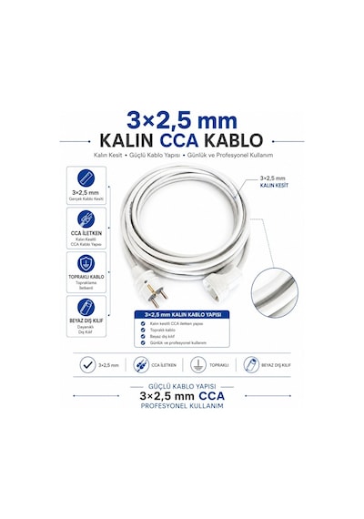 Viko Seyyar Uzatma Kablosu 30 Metre 3x2.5 Mm Cca Kablo Viko Erkek Dişi Fiş Klemensli Terminalli Topraklı Tse Ce Belgeli 30 M