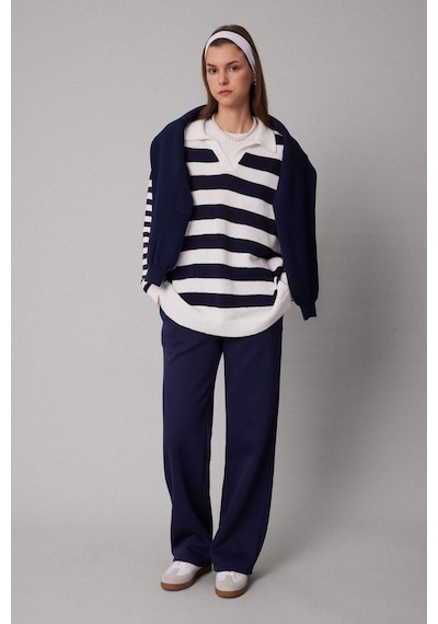 Defacto Regular Fit Çizgili Polo Yaka Tişört Tunik C2850AX24SPNV243 Lacivert