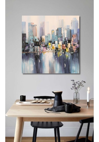 Şehir Büyük Boy El Yapımı Yağlı Boya Tablo 136x100cm