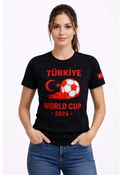 Dogutrend Türkiye World Cup 2026 Baskılı Tişört Futbol Temalı Forma T-shirt - Siyah