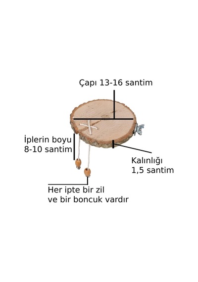 Doğal Ağaç Kuş Ve Ufak Papağan Tüneği Zilli Boncuklu Çap 13-16 Santim Kalınlık 15 Milim Kendind
