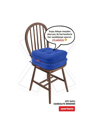 Sandalye Minderi 2'li Set 42x42x8 Cm Kalın Çift Kat Pofidik Minder Yıkanabilir Fermuarlı Su Ve Yağ İtici Mavi Diğer