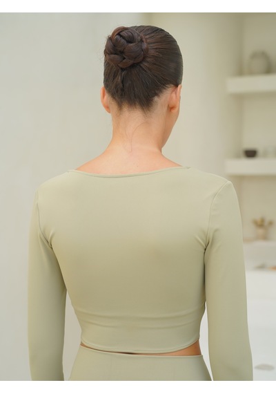 Mai Studios Co. Gaia Uzun Kollu Çapraz Detay Soft Haki Crop Haki