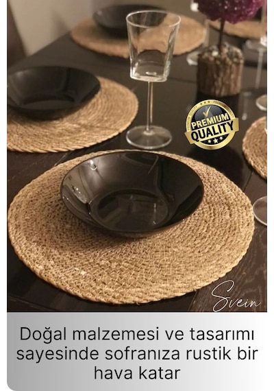 8'li Premium Yuvarlak Hasır Bambu Amerikan Servis Örme Supla Sofra Yemek Masası Yanmaz Tabak Altlığı