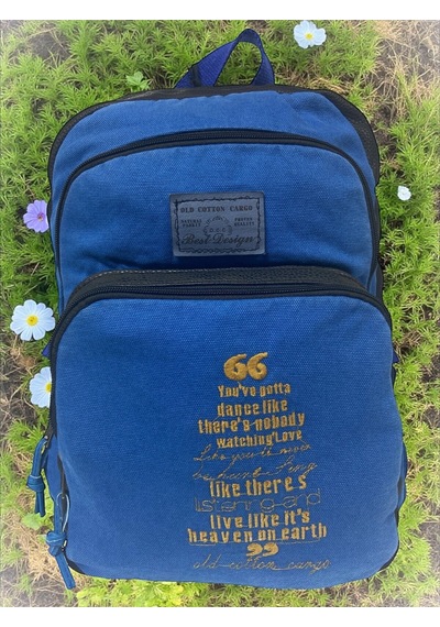 Old Cotton Cargo Kaliteli Siyah Vintage Salaş Baskılı Disayn Günlük Gezi Okul Sırt Çantası Revilla Bag 28x38cm Mavi