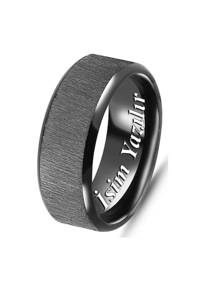 Takı Dükkanı Kişiye Özel İsim Yazılı Köşeli 8mm Mat Fırçalanmış Düz Unisex Çelik Yüzük Alyans Cl48y Siyah