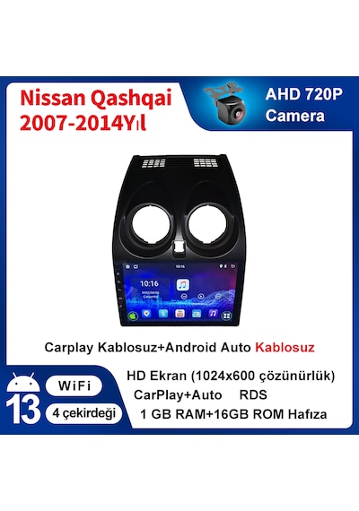 Nissan Qashqai 2007-2014yıl 1gb Ram 16gb Rom Carplay Multimedya 9"
