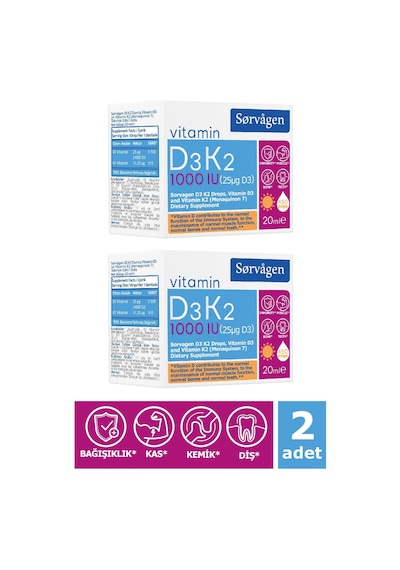 Sorvagen Vitamin D3K2 Damla 20 Ml (1000 IU) - 2 Adet